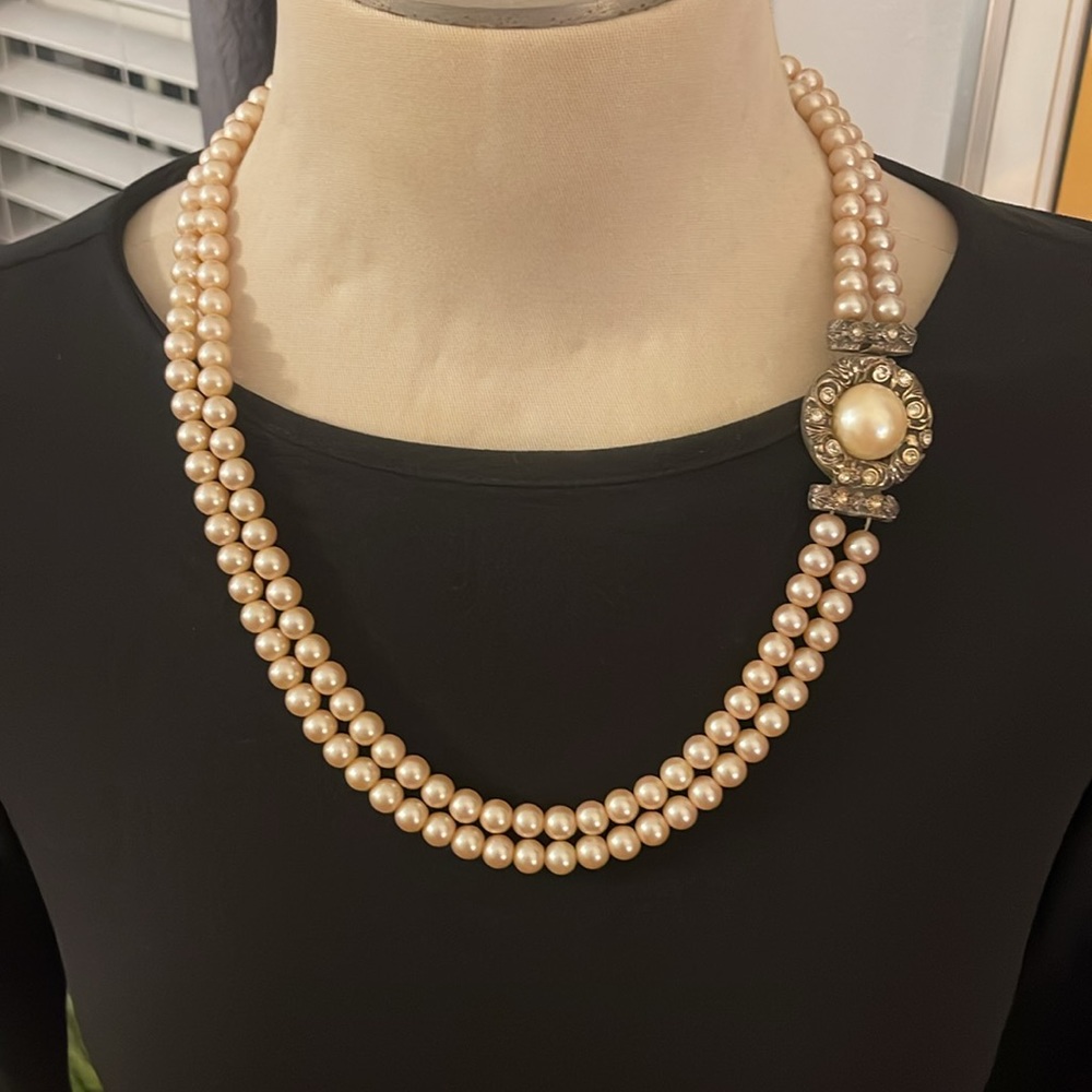 Vintage 1950s Slide Clasp double strand Pearl necklace